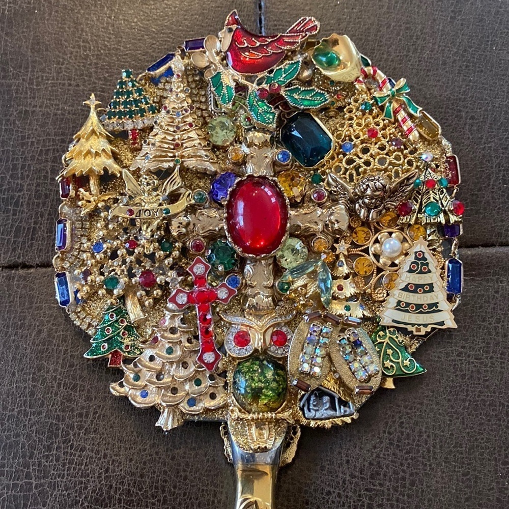 Christmas Trees and Crosses 5” Hand mirror.